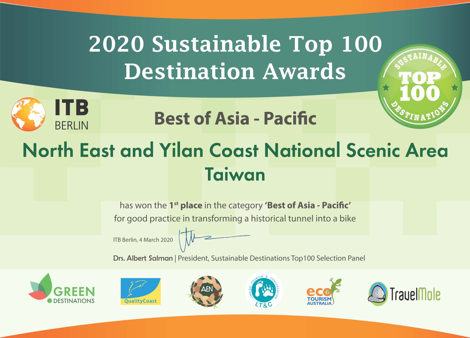 The old Caoling Tunnel in the northeast corner has been preserved and revitalized, and won the 2020 ITB Berlin Travel Show Green Tourism Destination Award-Asia Pacific Best Tourism Destination Award-