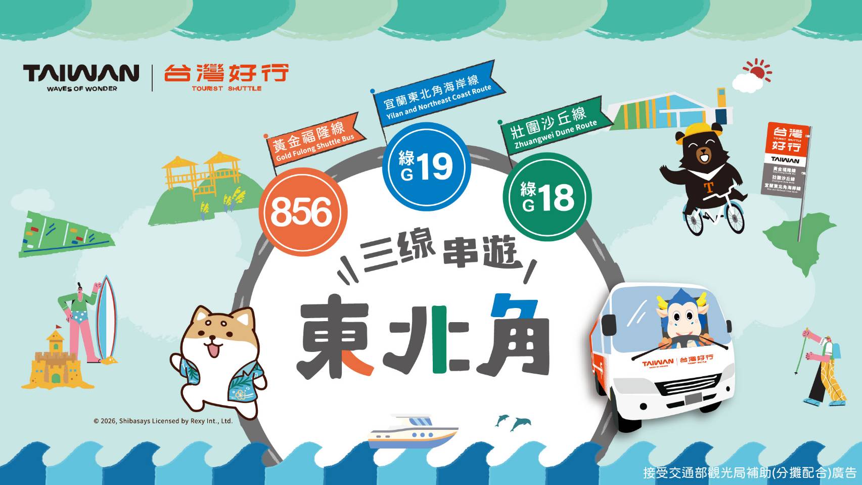 想一次串聯福隆、東北角海岸、壯圍及礁溪,可以選擇856、綠18、綠19三線套票